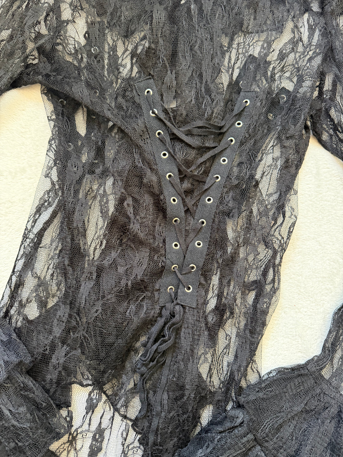 Black lace top ruffles and lacing vampy pirate gothic style - size L/XL