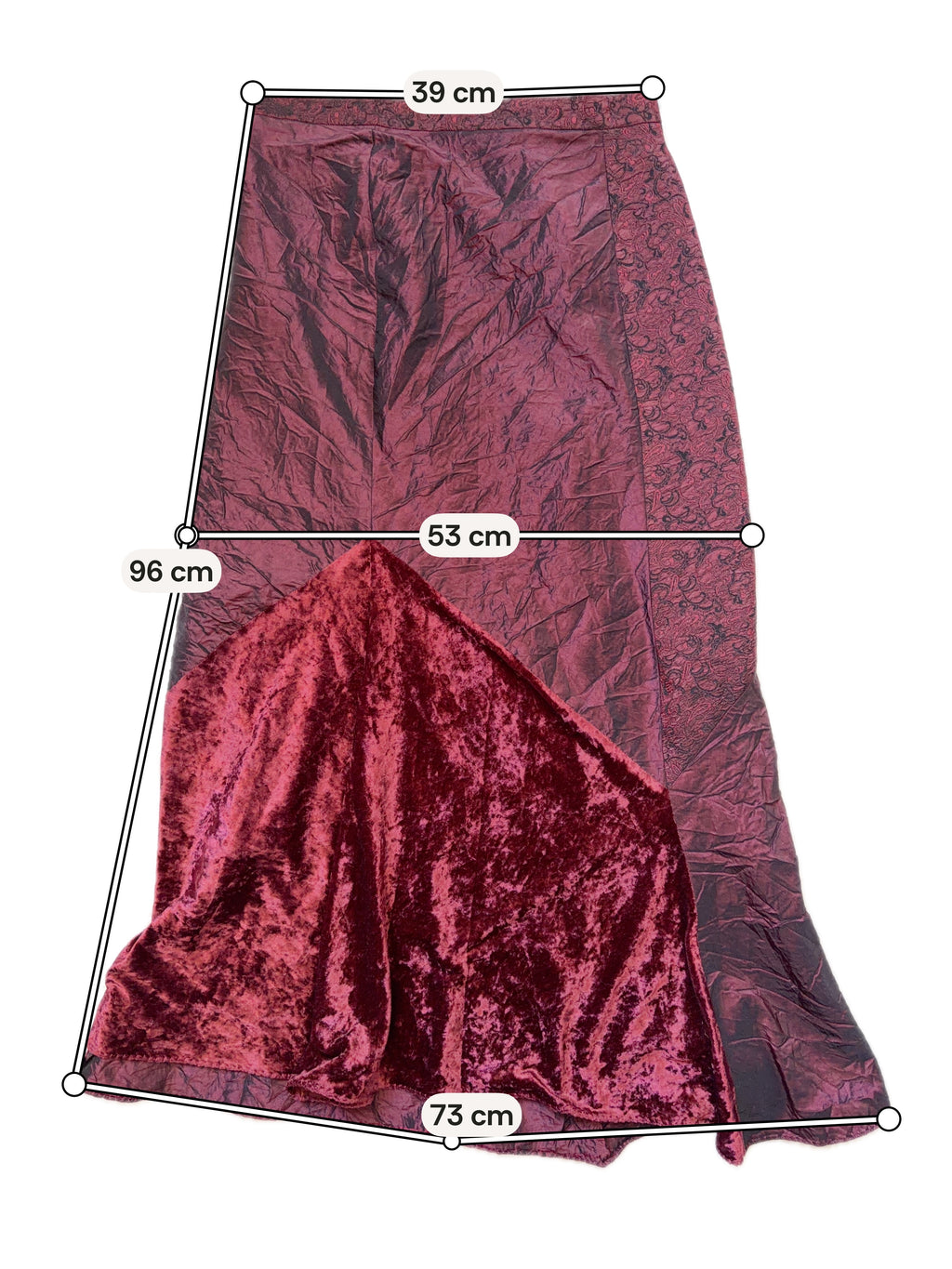 Jupe longue bordeaux velours asymétrique style whimsigoth vampire – taille S