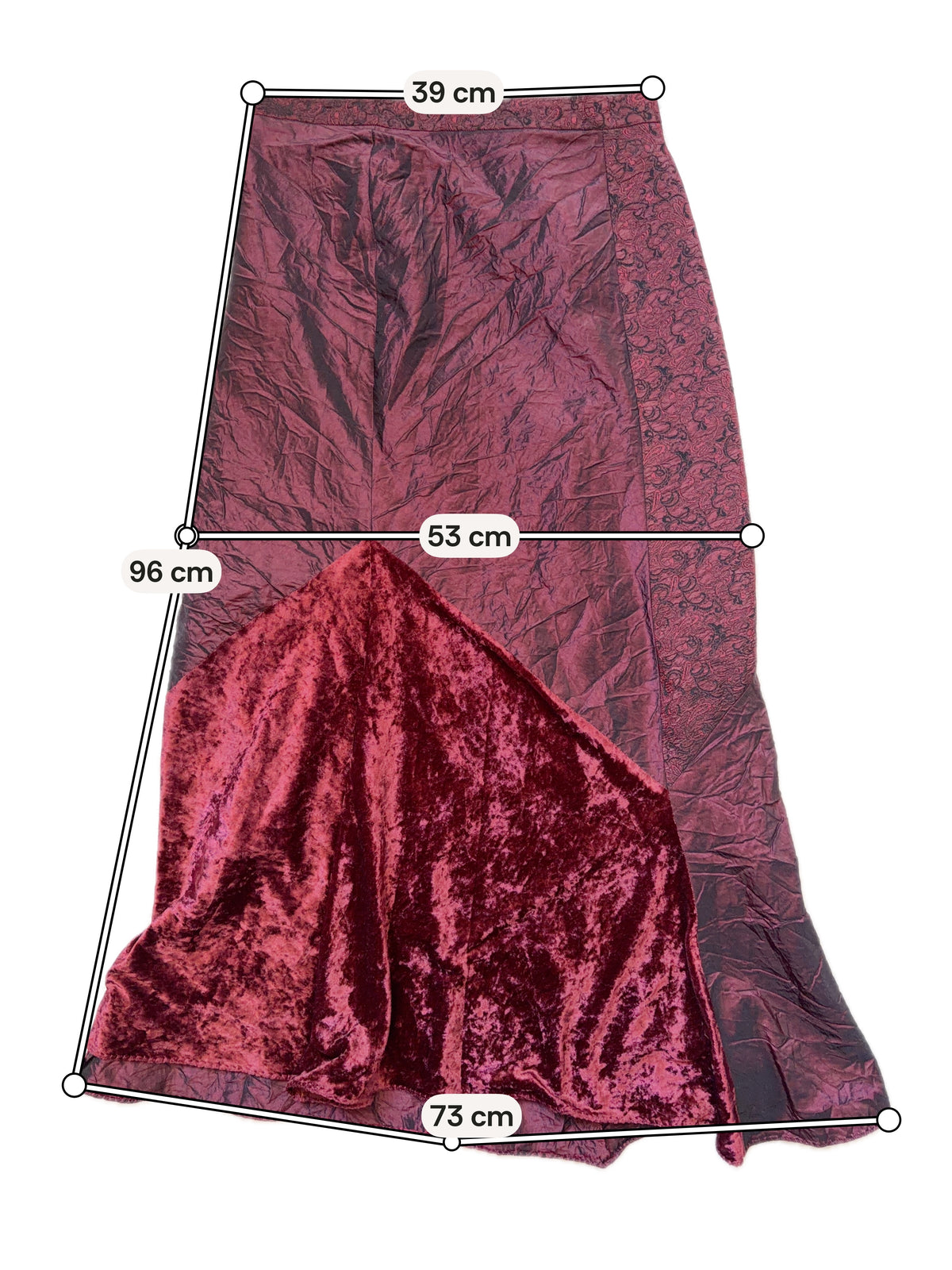 Jupe longue bordeaux velours asymétrique style whimsigoth vampire – taille S