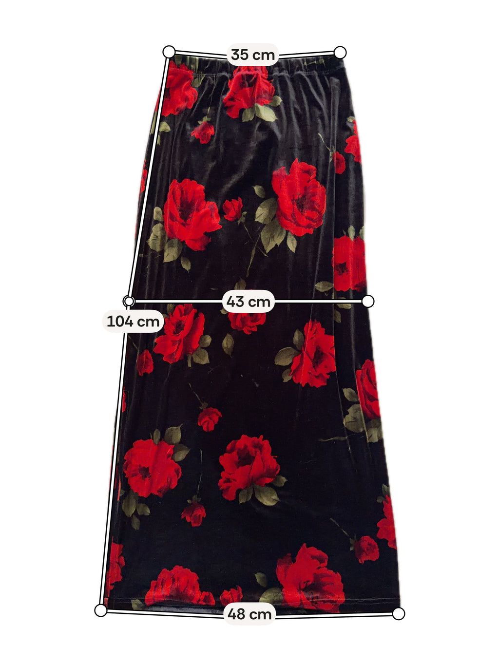 Jupe maxi noire en velours à roses rouges style whimsigoth - taille S