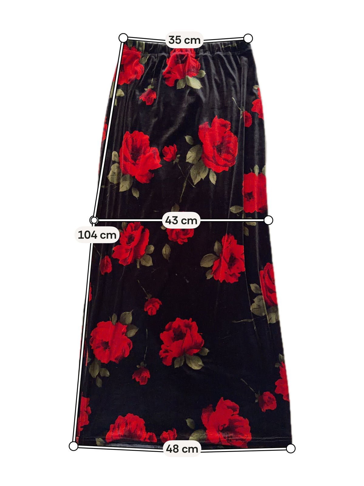 Jupe maxi noire en velours à roses rouges style whimsigoth - taille S