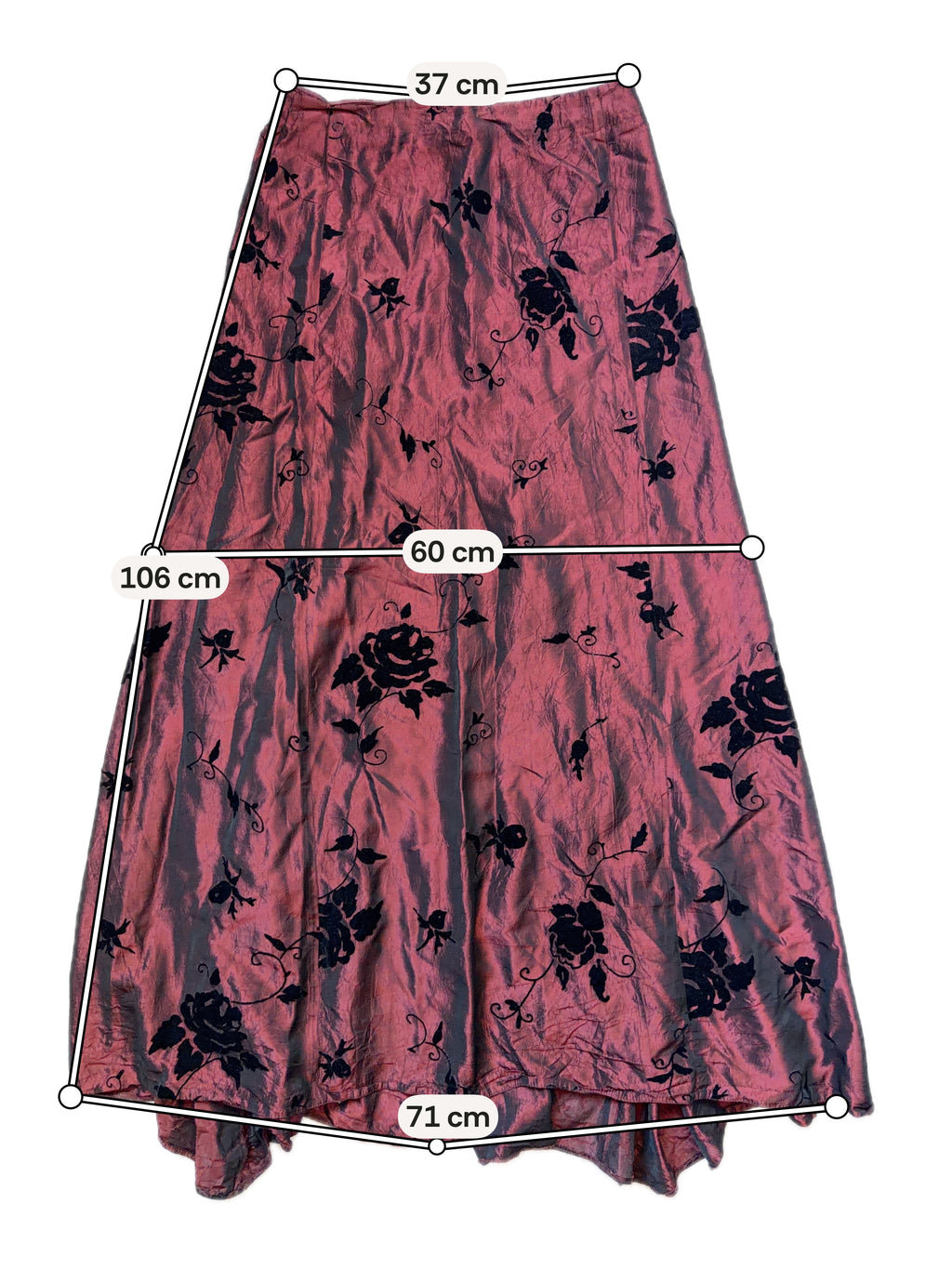Jupe longue bordeaux à roses noires style vampy goth 90s – taille S