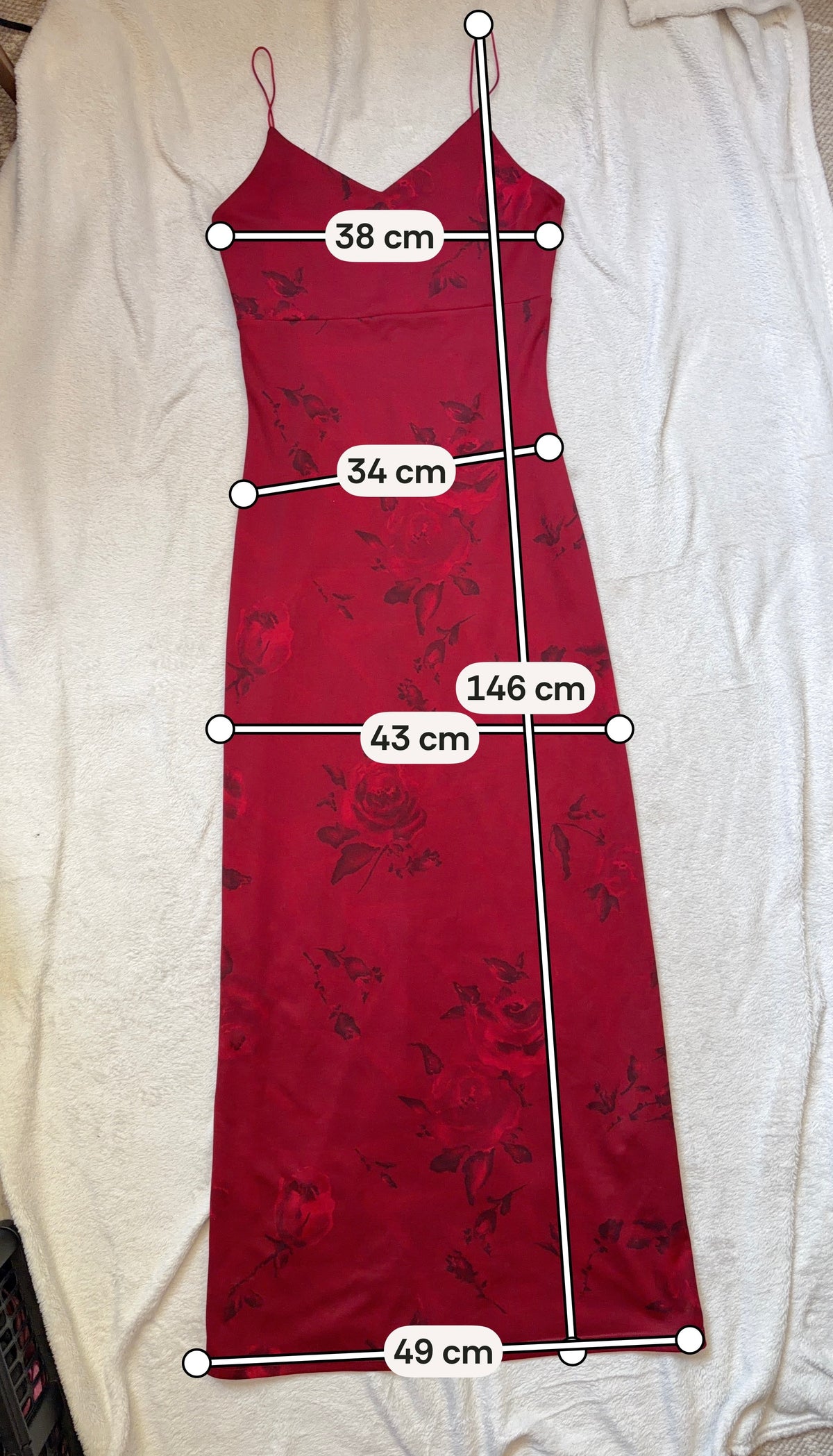 Robe longue rouge motifs roses noires style whimsigoth – taille S