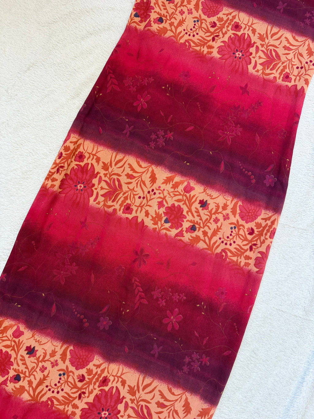 Robe longue orange/bordeaux avec imprimé floral – taille S/M