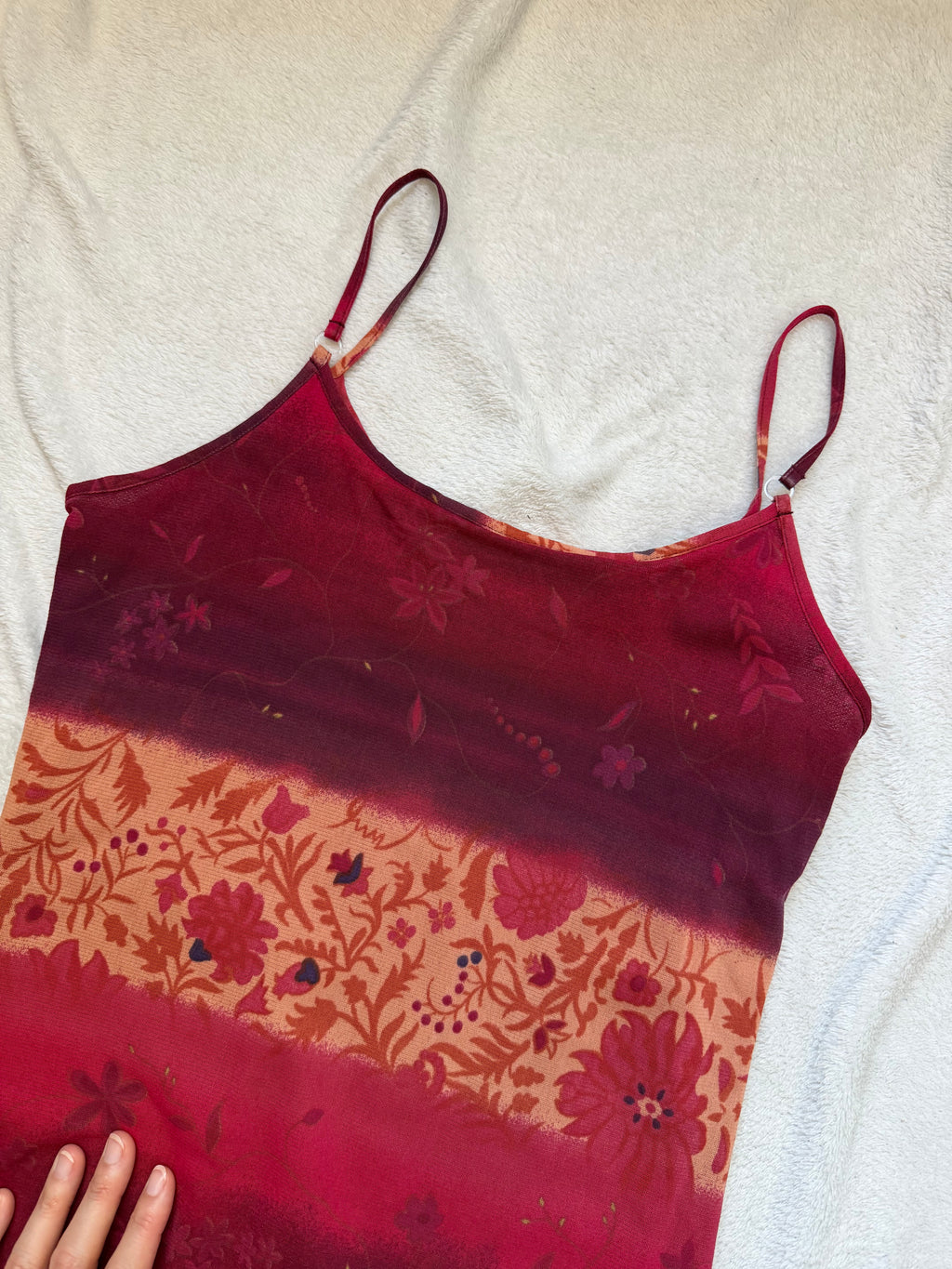 Robe longue orange/bordeaux avec imprimé floral – taille S/M