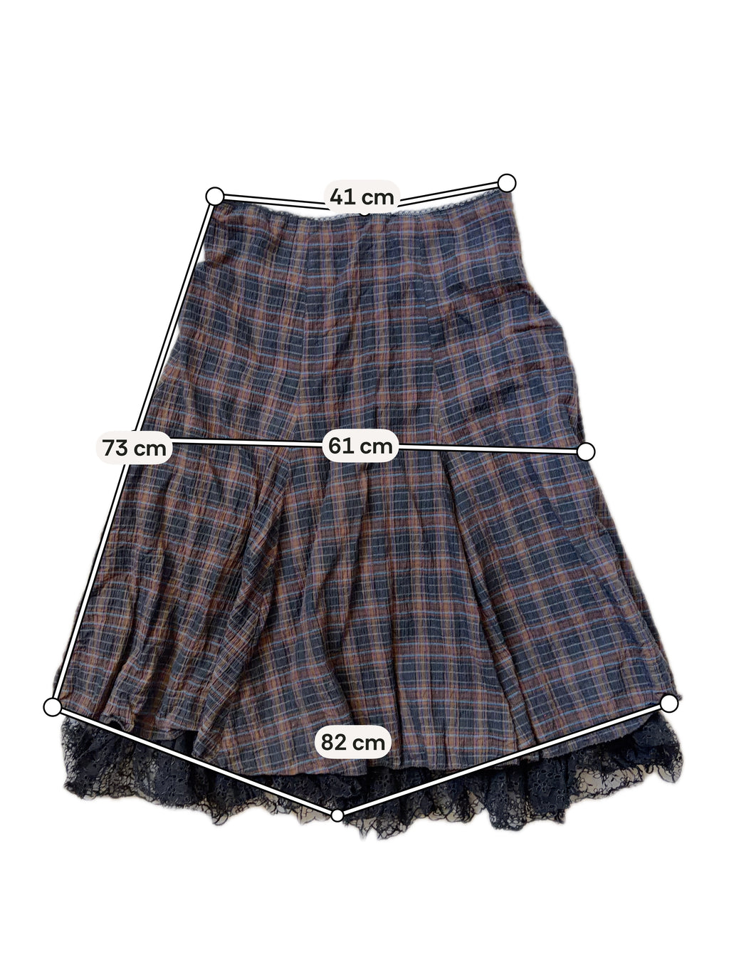 Jupe à carreaux évasée avec dentelle noire style dark academia grunge 90s - taille XL