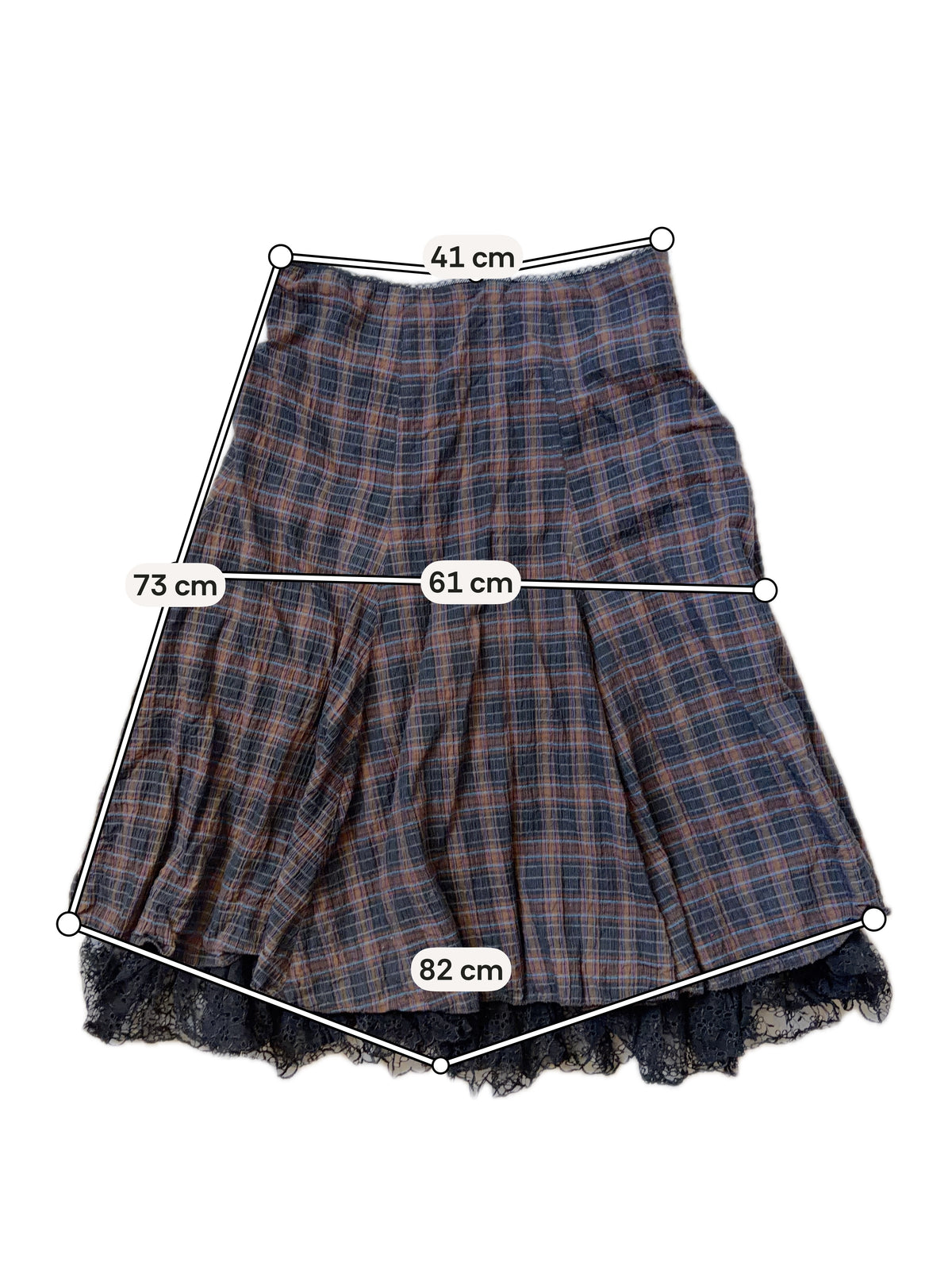 Jupe à carreaux évasée avec dentelle noire style dark academia grunge 90s - taille XL