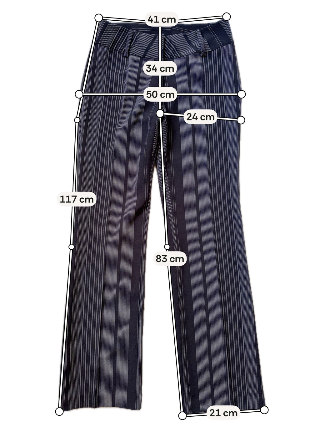 Pantalon noir à fines rayures grises coupe flare style office siren corporate goth - taille S/M