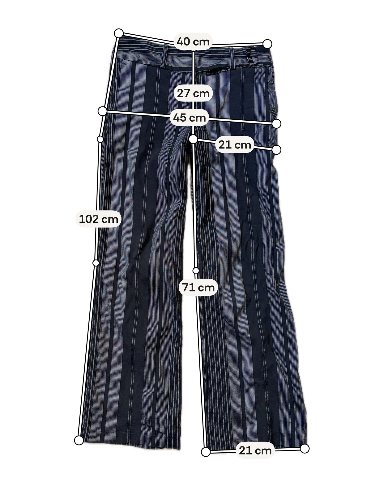 Black and gray pinstriped flare trousers, corporate goth office siren style - size M