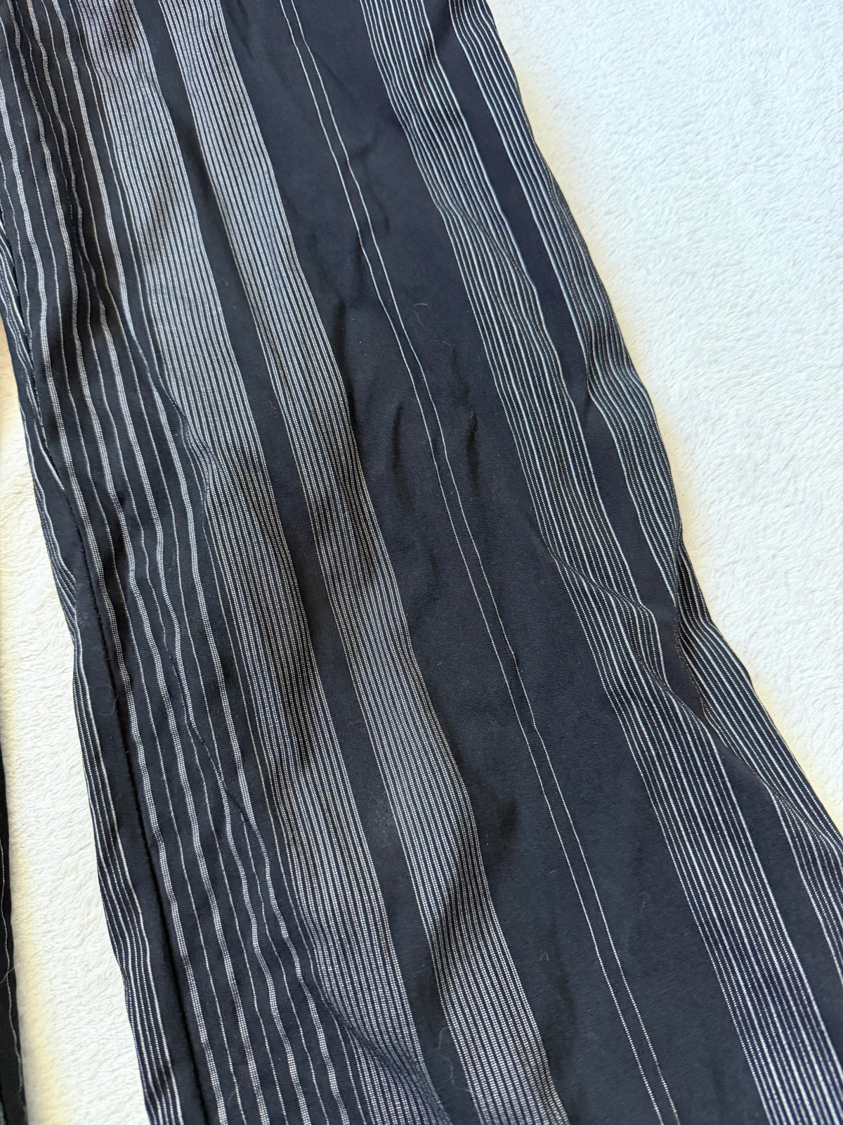 Black and gray pinstriped flare trousers, corporate goth office siren style - size M