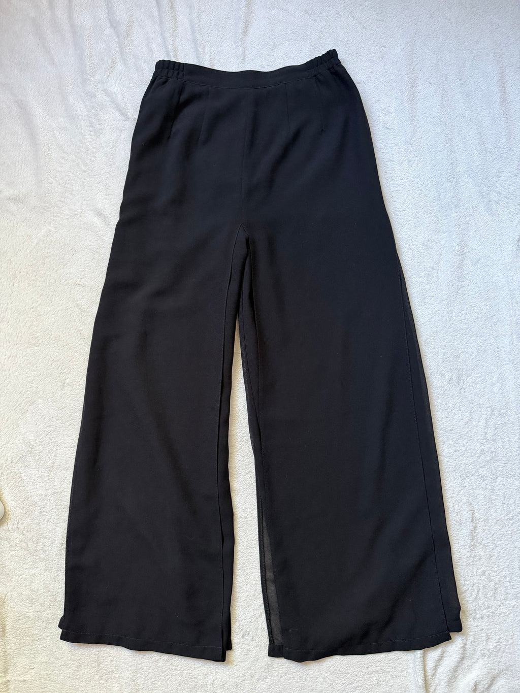 Pantalon noir jambes extra larges avec voile fluide style avant garde goth - taille S/M