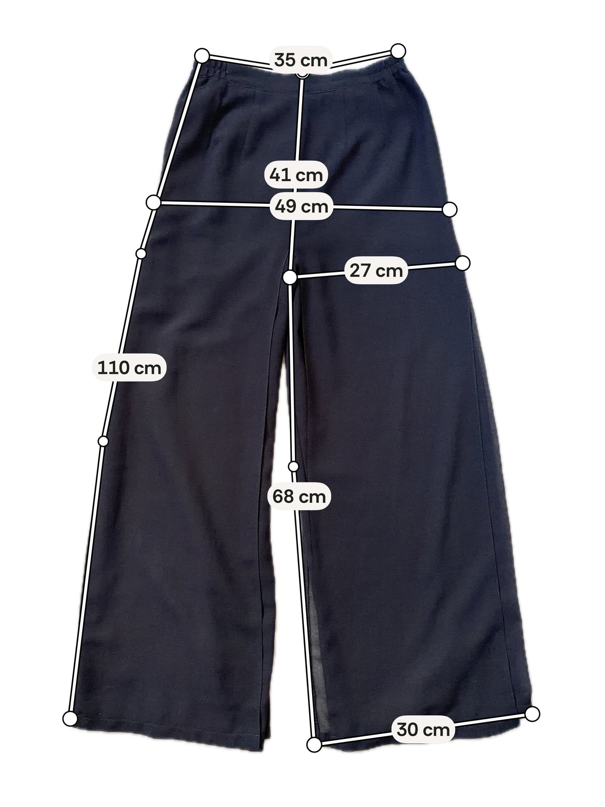 Pantalon noir jambes extra larges avec voile fluide style avant garde goth - taille S/M