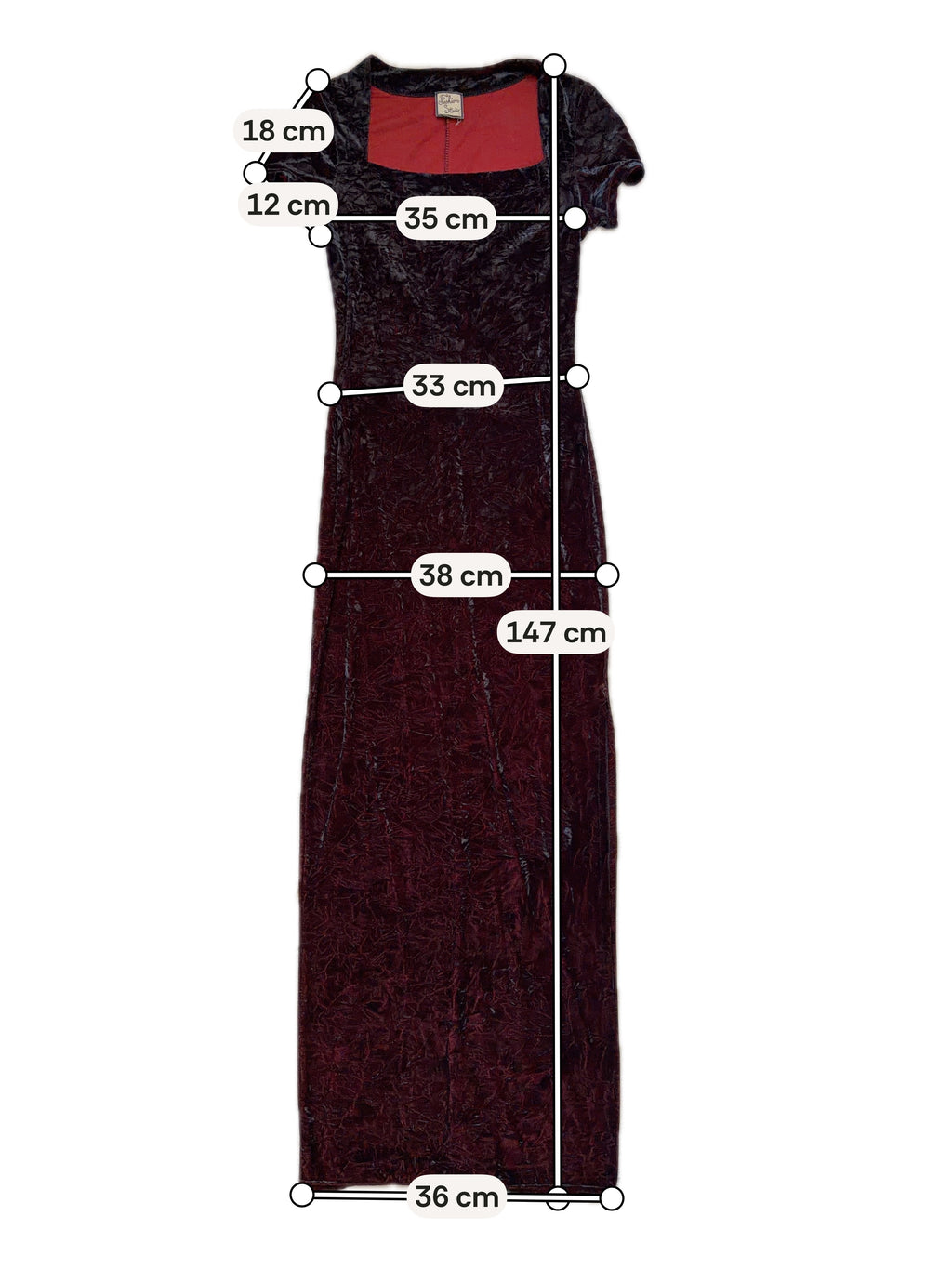 Long black velvet burgundy-tinged slit dress – 90s gothic vampire – size S