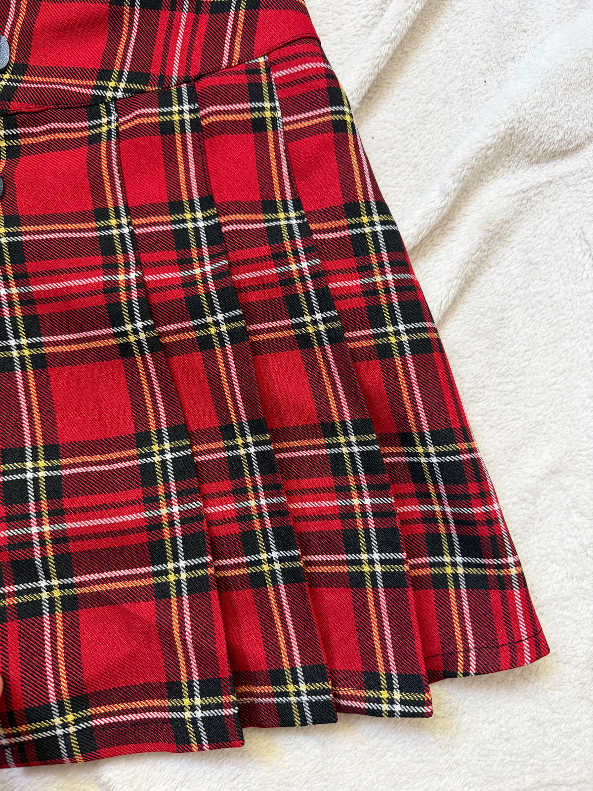 Minijupe tartan rouge plissée double boucle – punk goth school girl Y2K - S