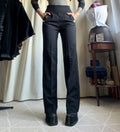 Pantalon noir taille haute à boutons dorés style office siren corporate goth - taille S