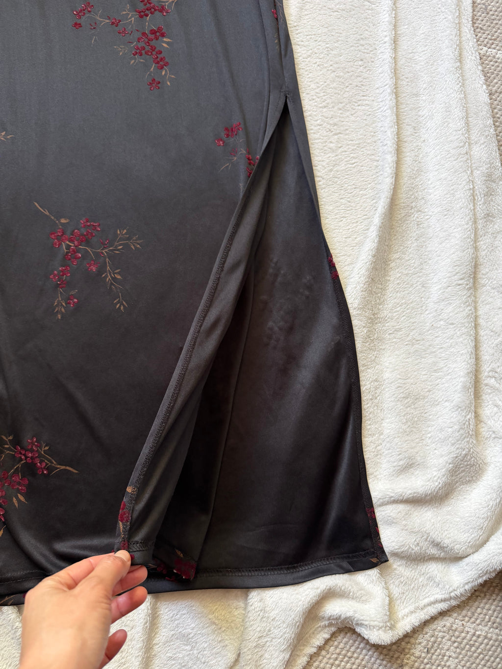 Long black qipao dress with red floral gothic 90s style – size S/M