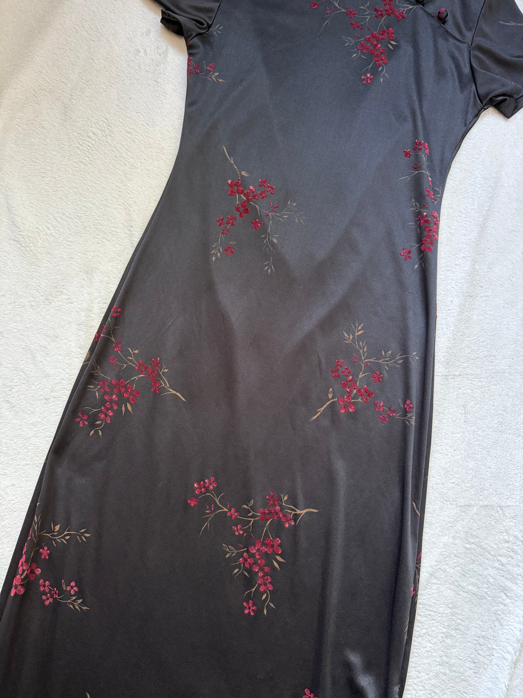 Long black qipao dress with red floral gothic 90s style – size S/M