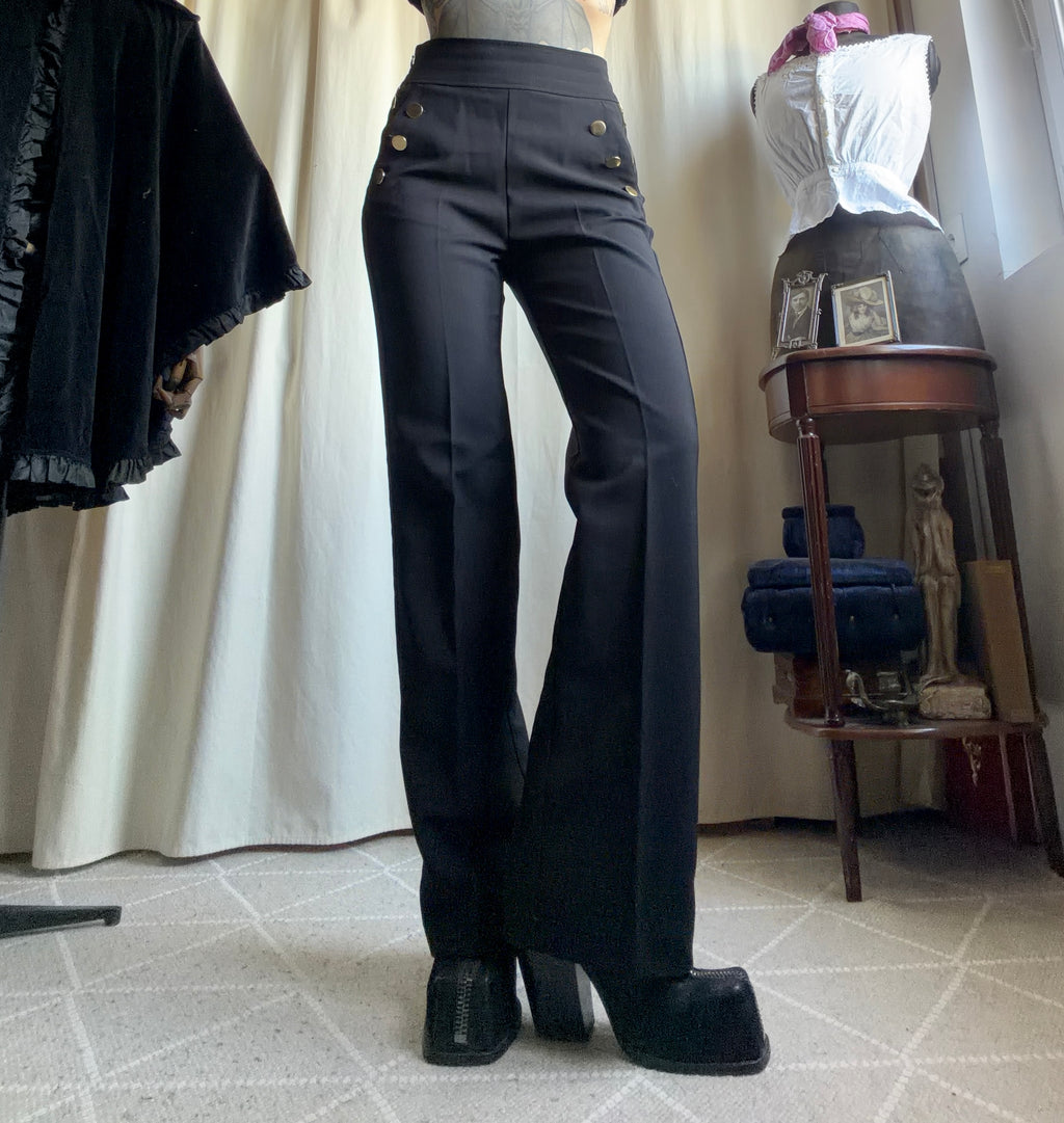 Pantalon noir taille haute à boutons dorés style office siren corporate goth - taille S