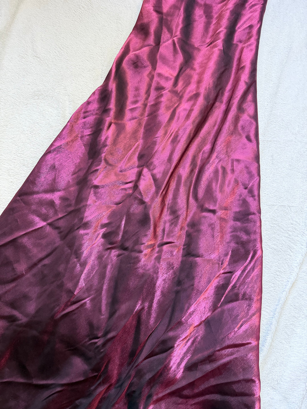 Satin burgundy/raspberry long dress with stole, 90s prom night style – size S/M