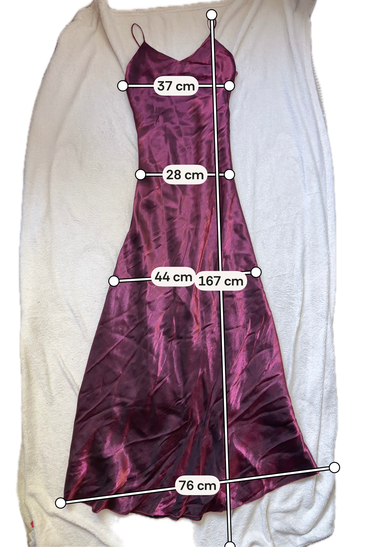 Satin burgundy/raspberry long dress with stole, 90s prom night style – size S/M