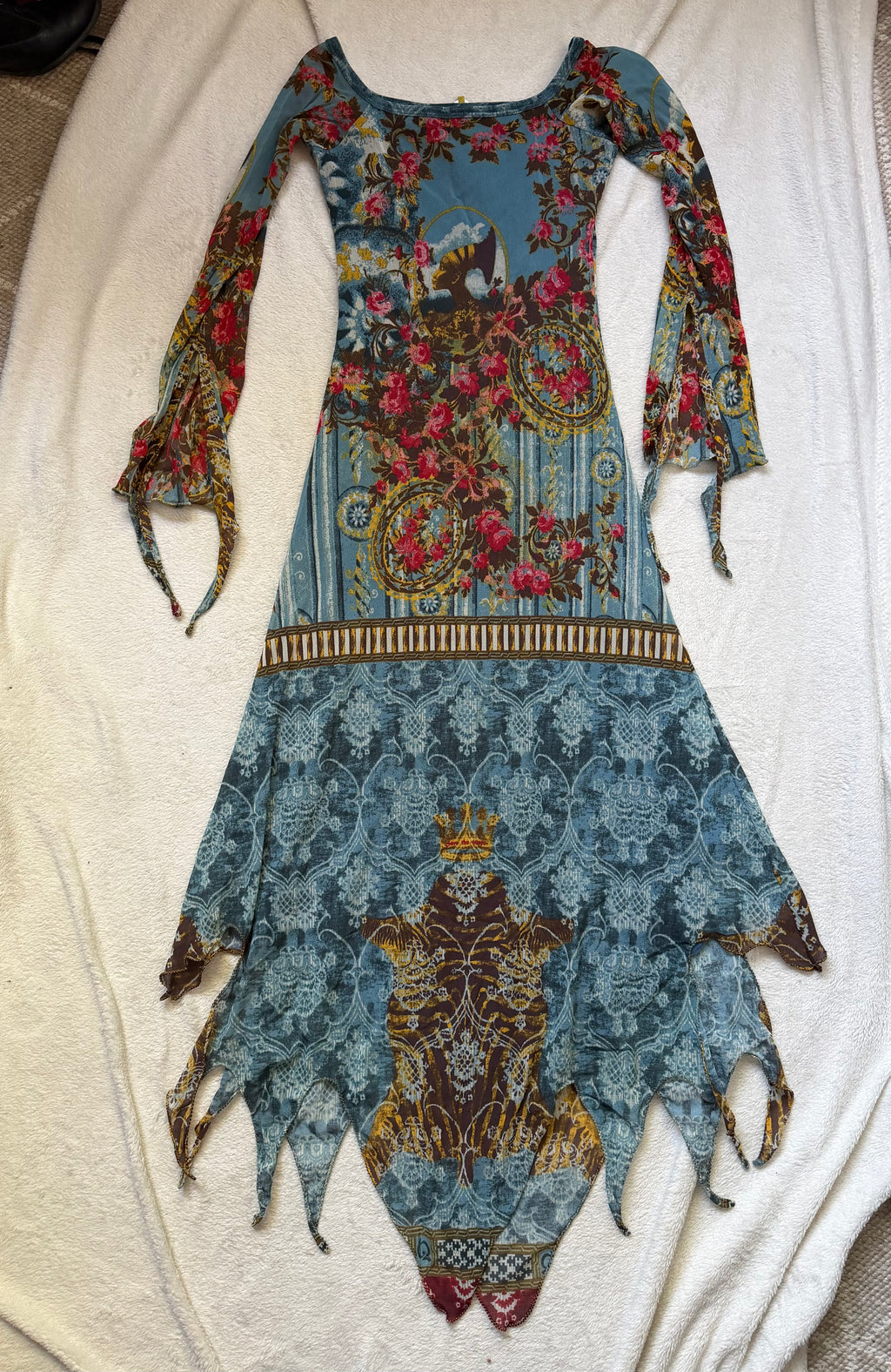 Save The Queen baroque floral print asymmetric hem dress – size S/M/L