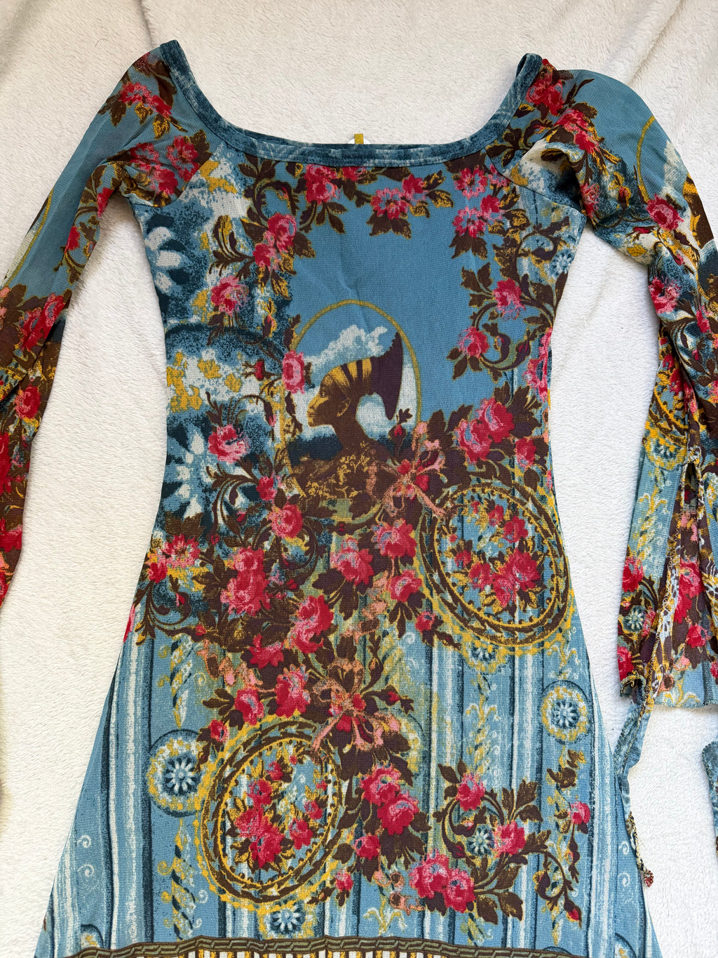 Save The Queen baroque floral print asymmetric hem dress – size S/M/L