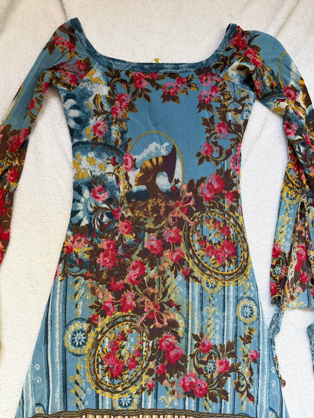 Save The Queen baroque floral print asymmetric hem dress – size S/M/L