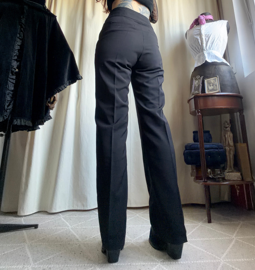 Pantalon noir taille haute à boutons dorés style office siren corporate goth - taille S