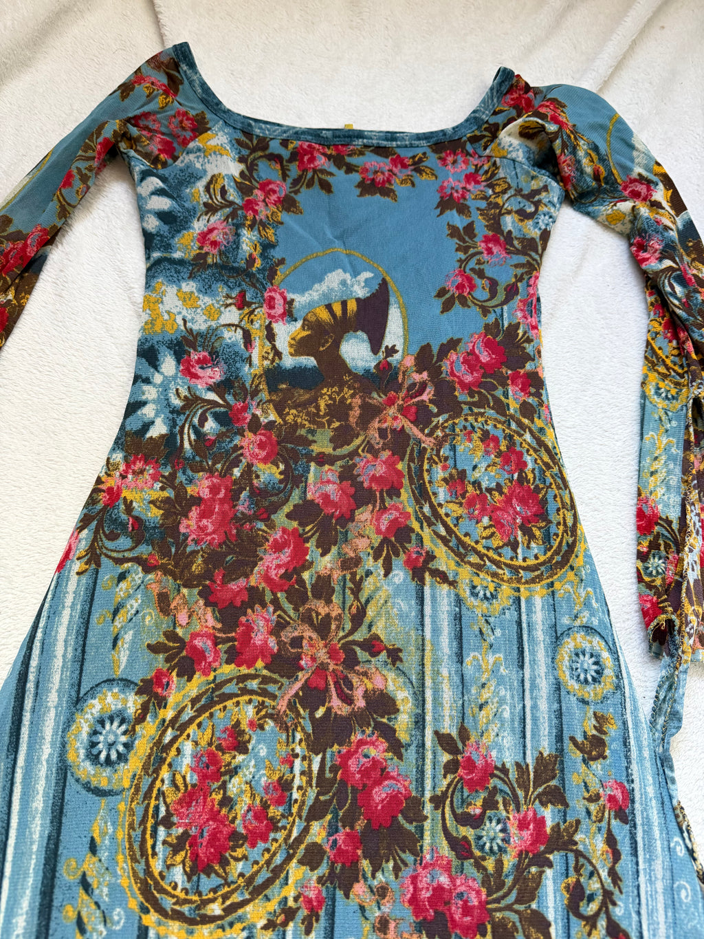 Save The Queen baroque floral print asymmetric hem dress – size S/M/L