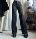 Pantalon noir taille haute à boutons métalliques style corporate goth military - taille S