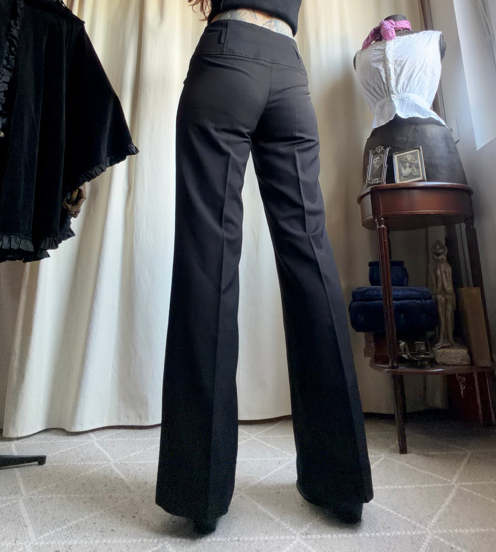 Pantalon noir taille haute à boutons métalliques style corporate goth military - taille S