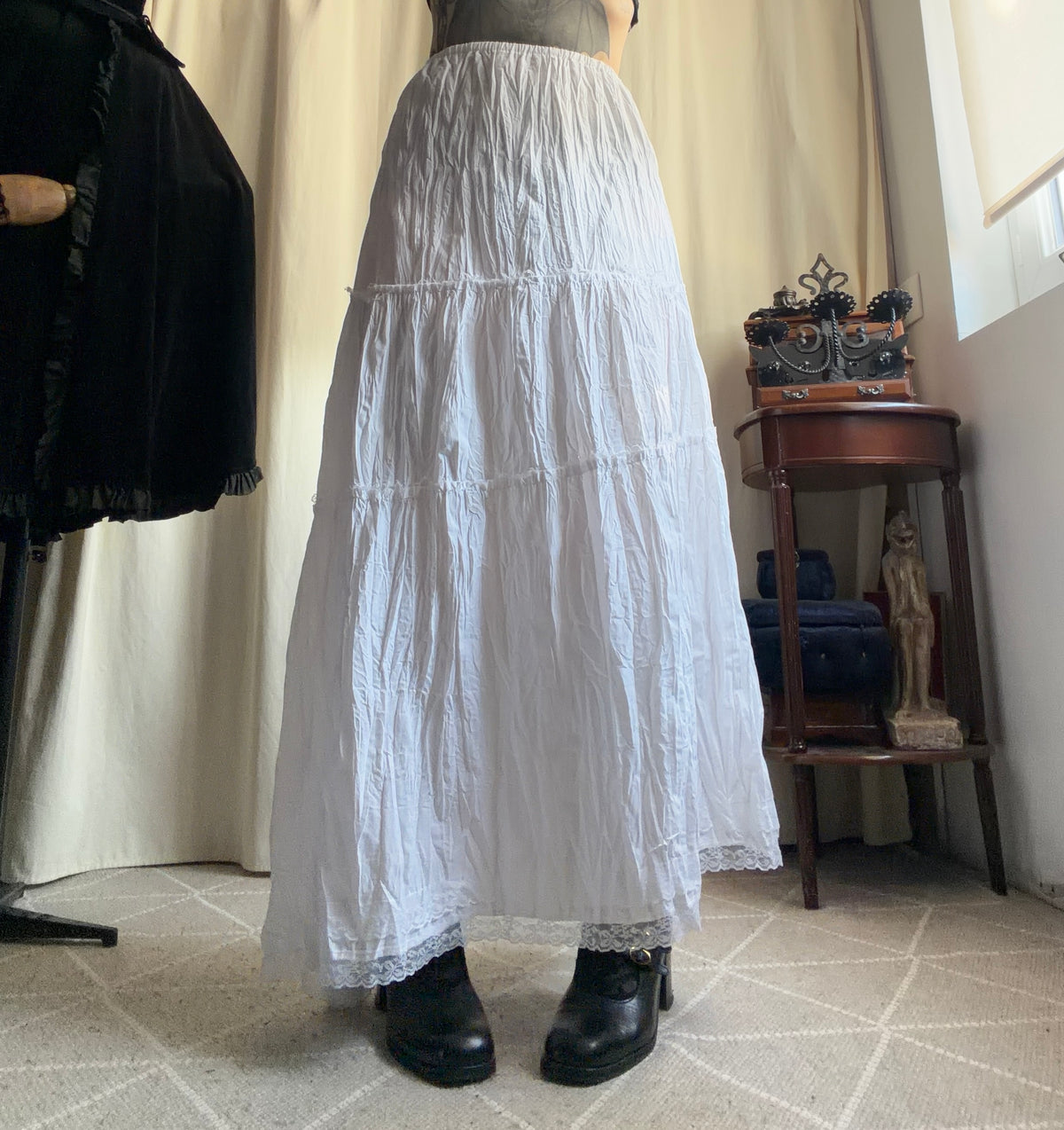 Jupe longue blanche fluide à dentelle style bohème - Taille XS/S