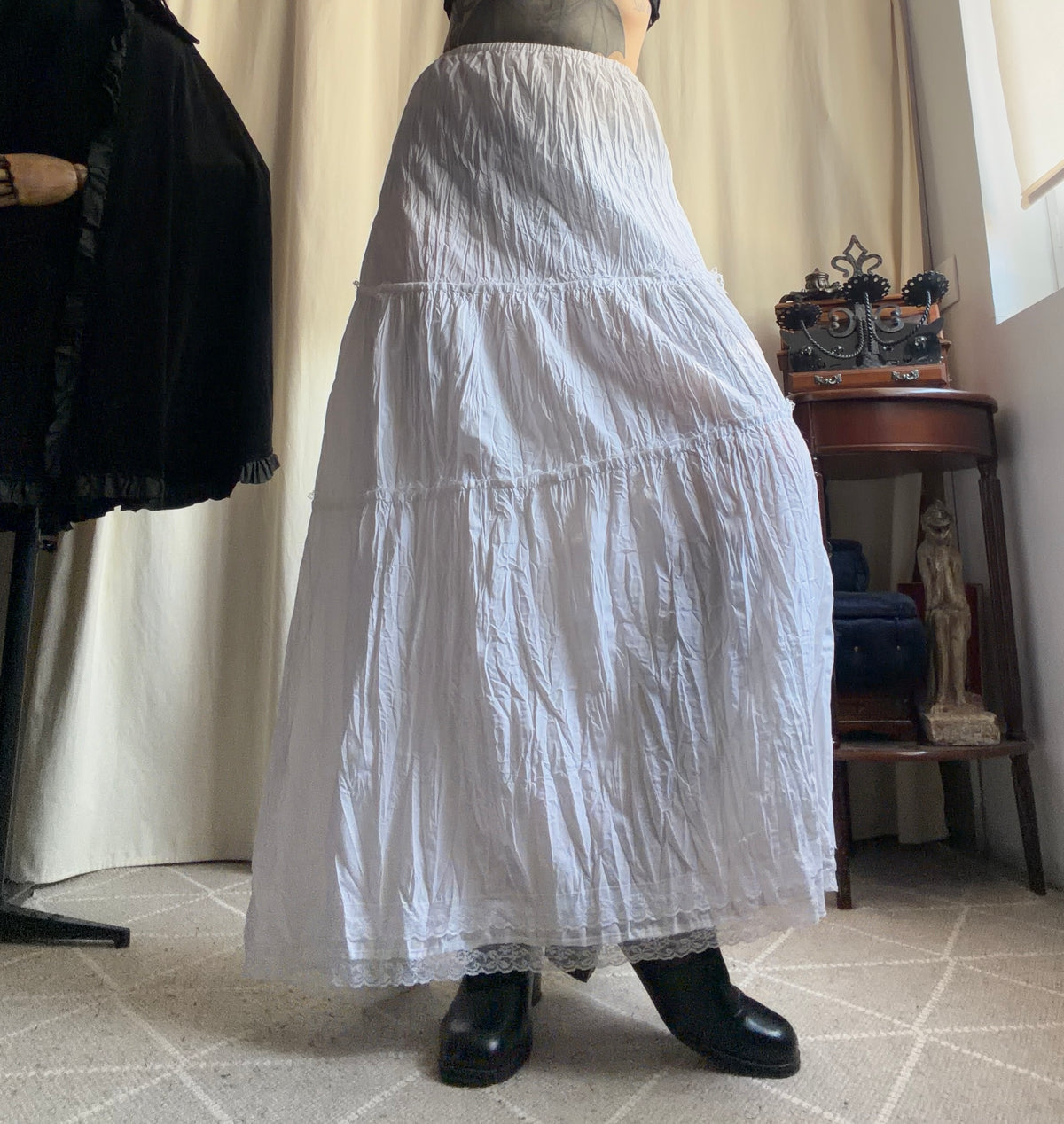 Jupe longue blanche fluide à dentelle style bohème - Taille XS/S