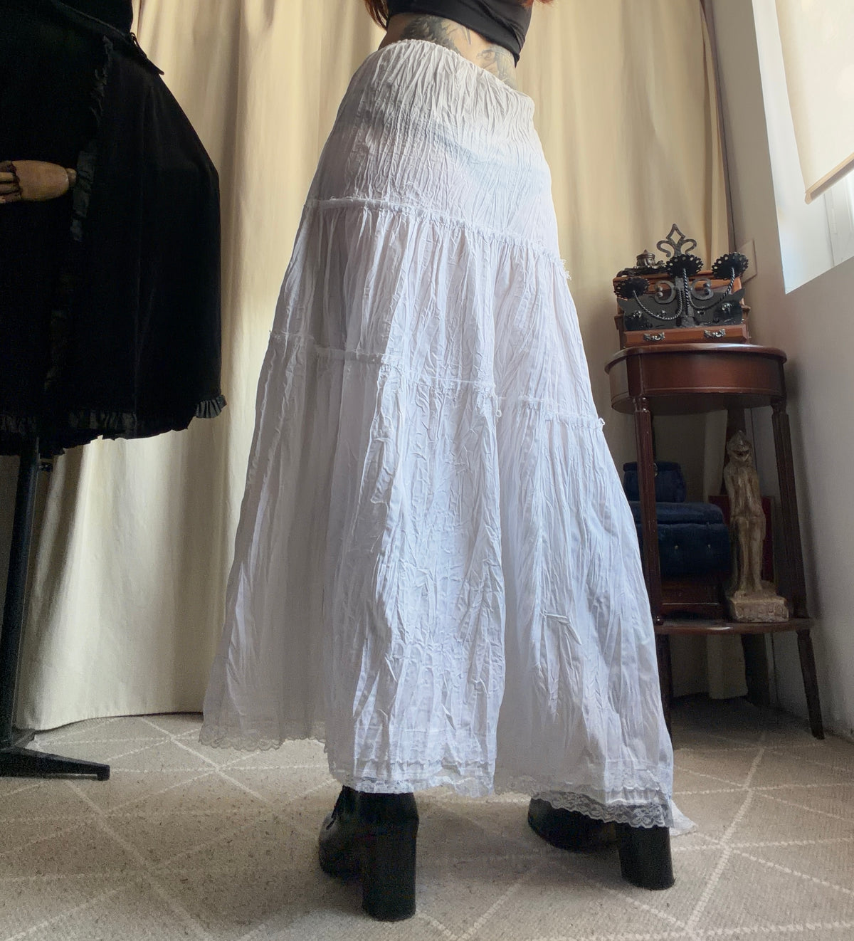 Jupe longue blanche fluide à dentelle style bohème - Taille XS/S