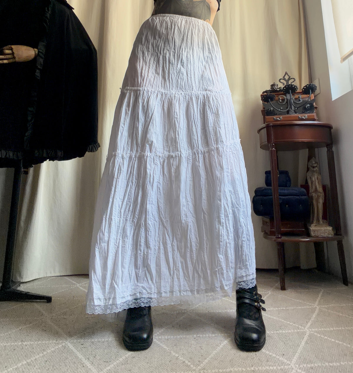 Jupe longue blanche fluide à dentelle style bohème - Taille XS/S