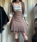 Robe marron asymétrique à dentelle écrue style fairygrunge whimsigoth 00s - taille S/M