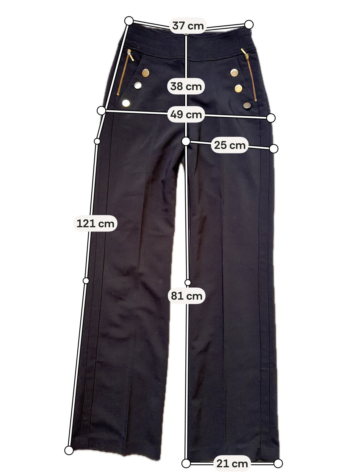 Pantalon noir taille haute à boutons dorés style office siren corporate goth - taille S