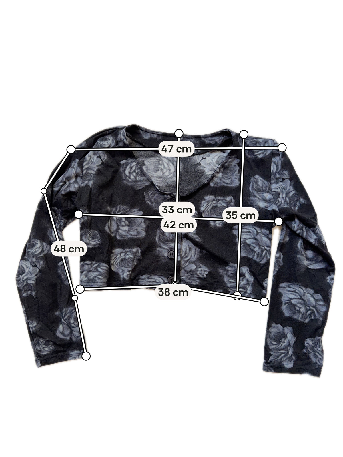 Top noir crop à imprimé grandes roses style vampire goth vampy - taille M