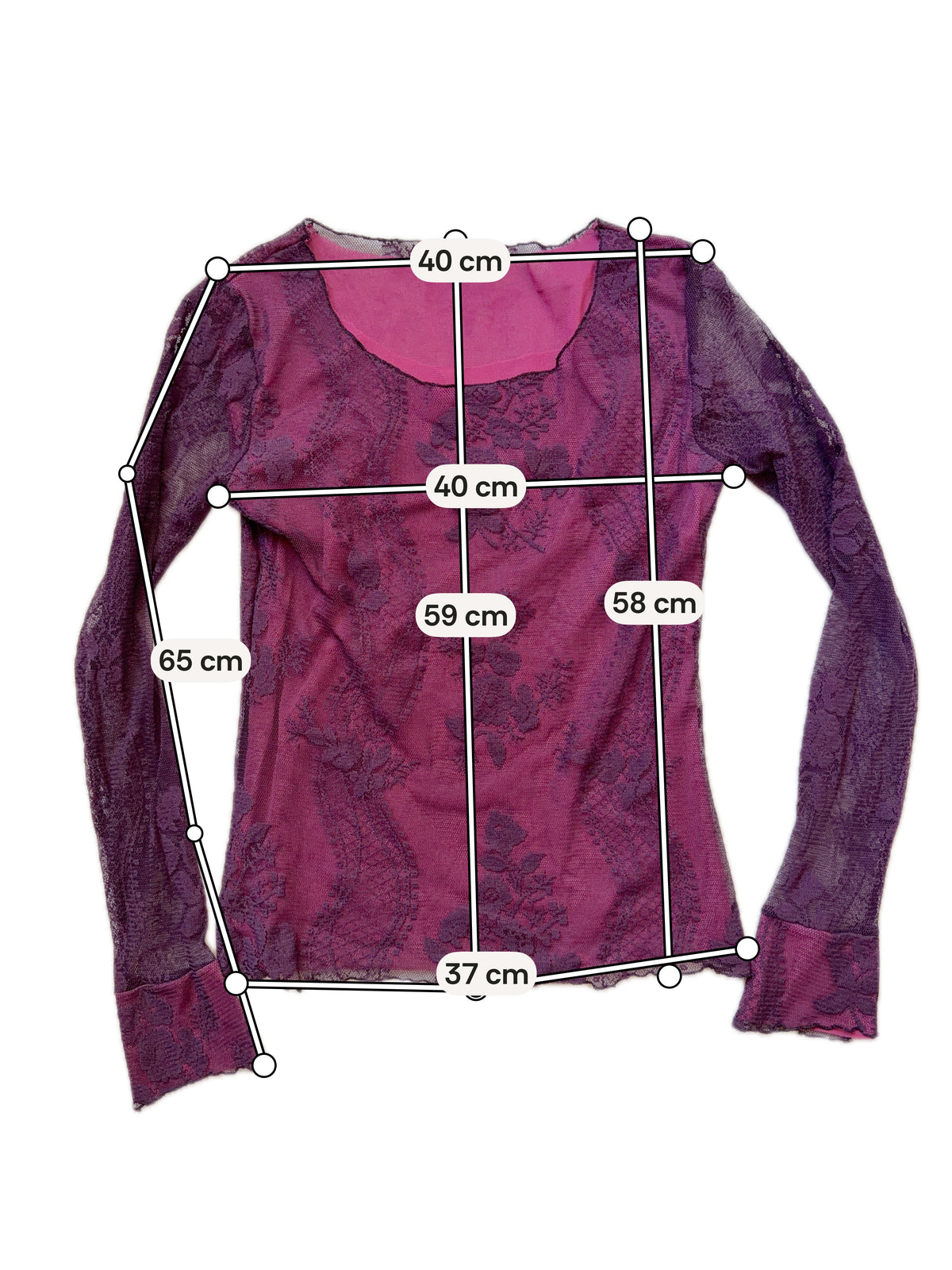 Top violet en résille et dentelle florale style whimsigoth romantic goth - taille S/M