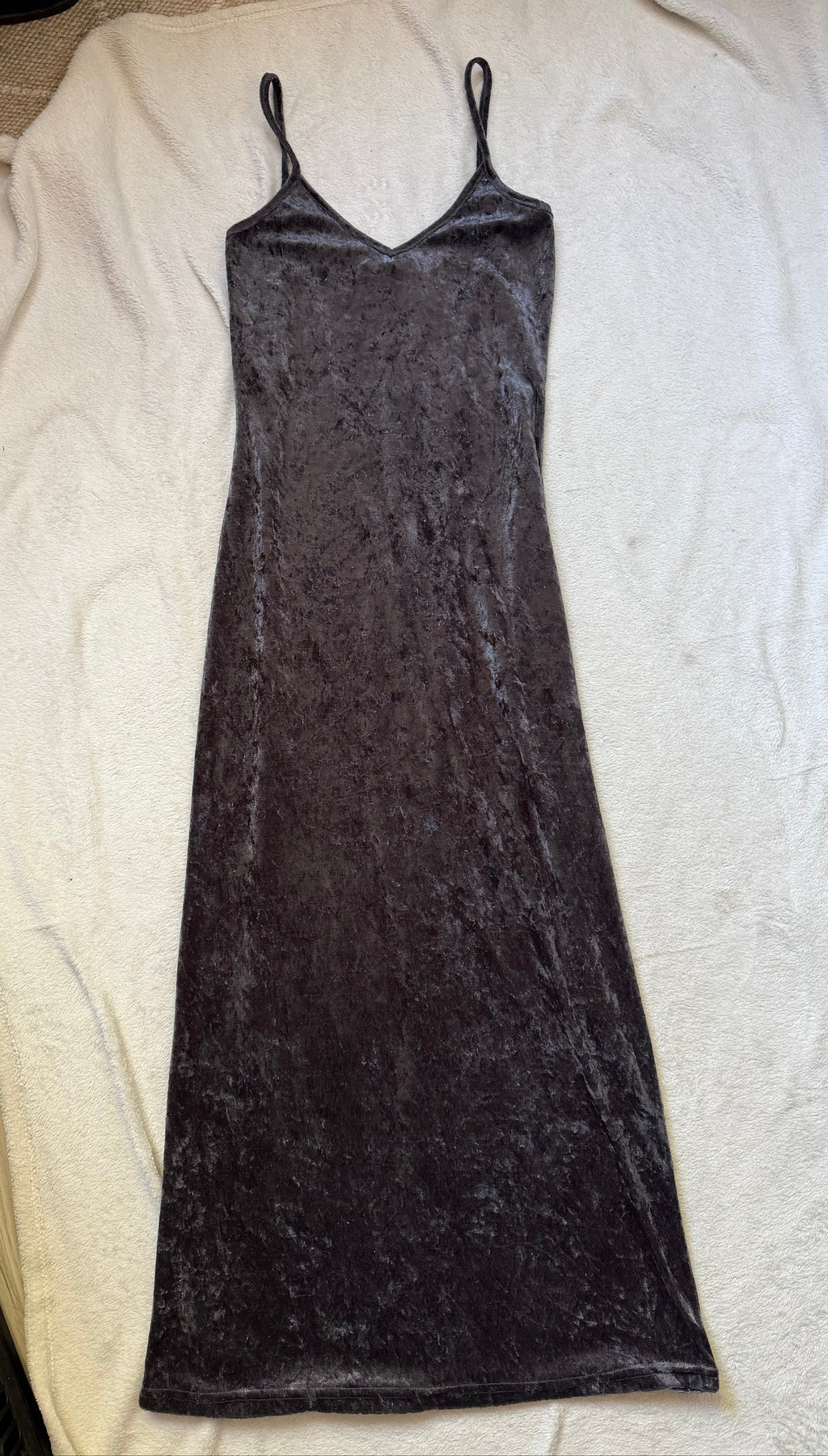 Robe maxi en velours frappé gris anthracite style whimsigoth vampire 90s - taille S/M