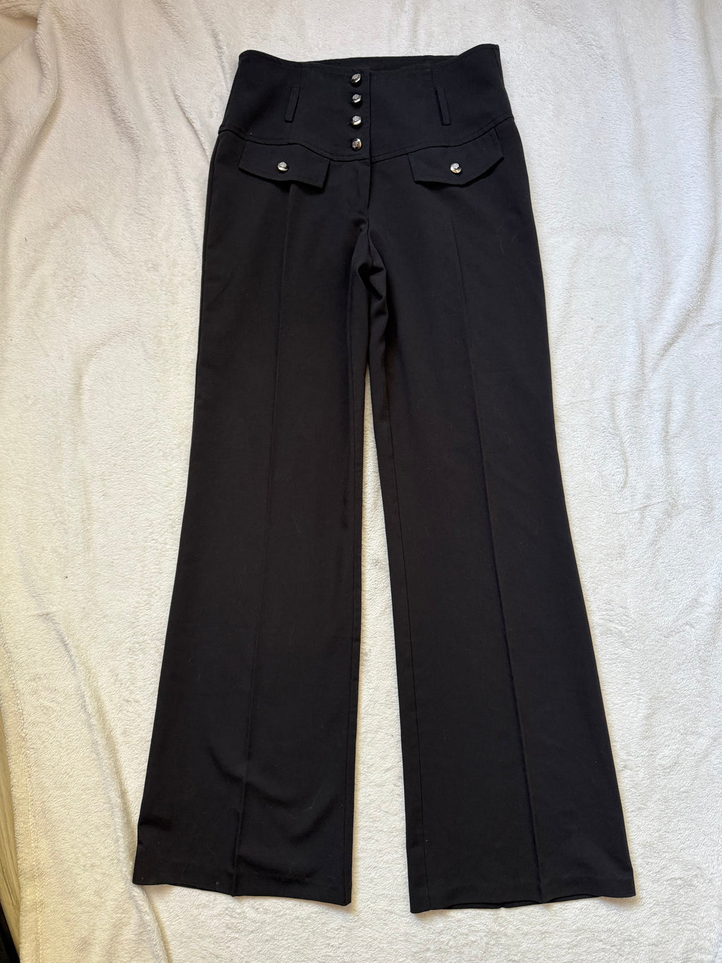 Pantalon noir taille haute à boutons métalliques style corporate goth military - taille S