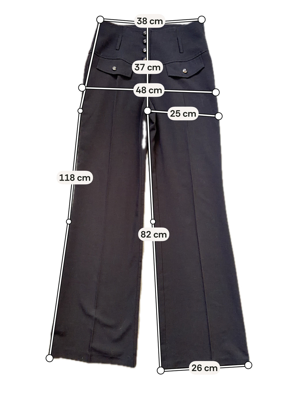 Pantalon noir taille haute à boutons métalliques style corporate goth military - taille S