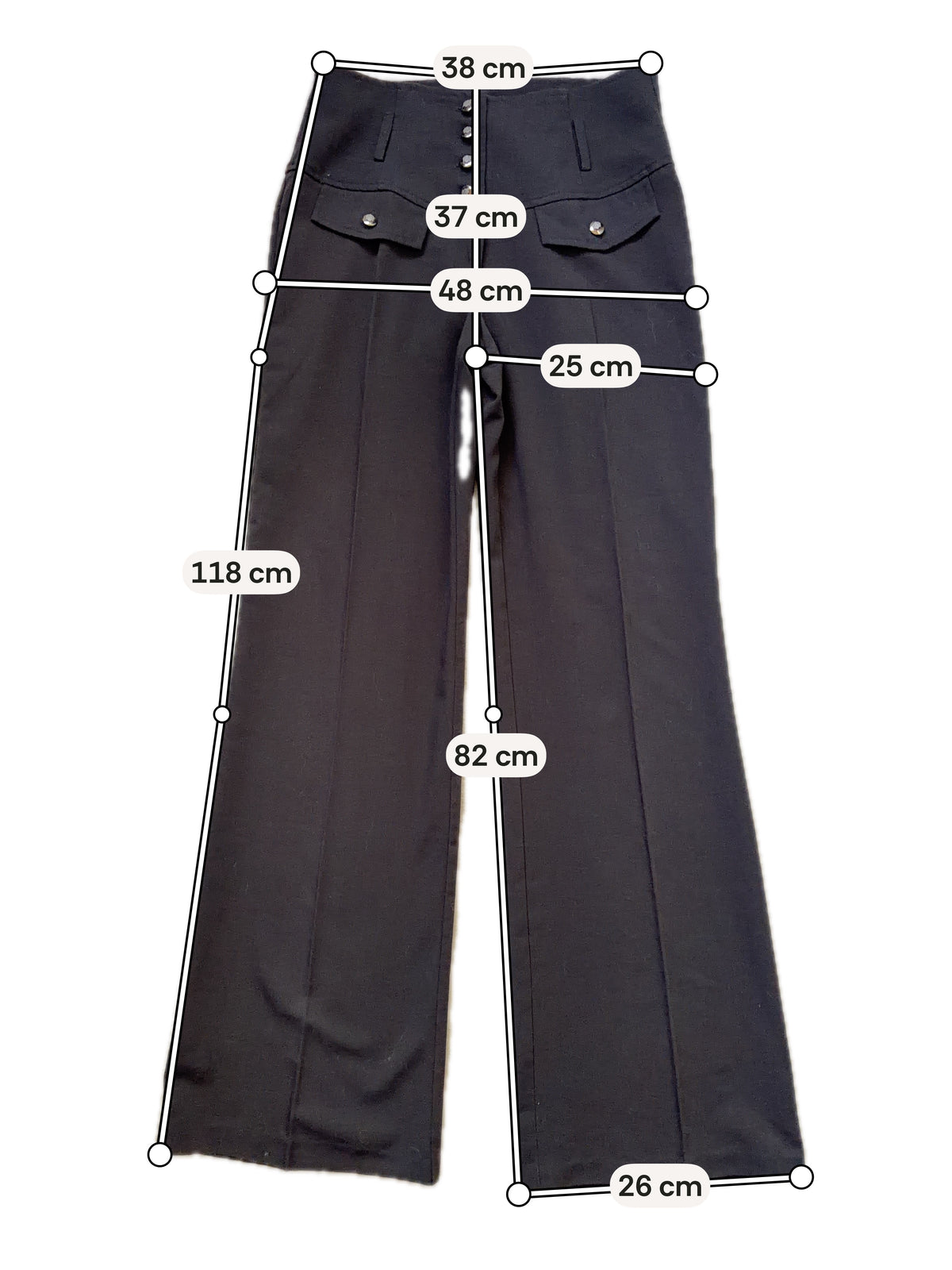Pantalon noir taille haute à boutons métalliques style corporate goth military - taille S