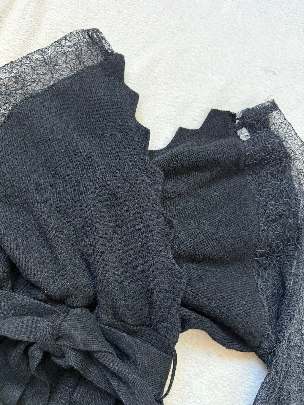 Black wrap sweater with lace sleeves, romantic goth whimsigoth style - size S/M