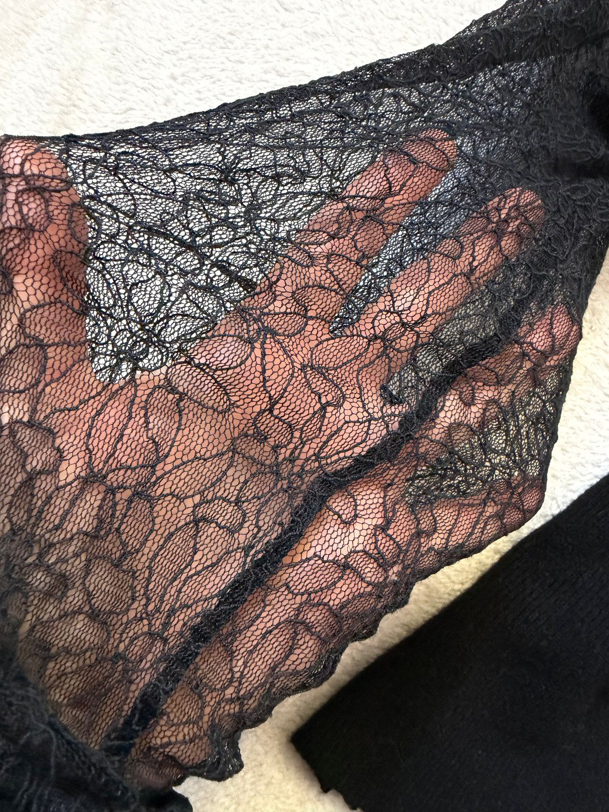 Black wrap sweater with lace sleeves, romantic goth whimsigoth style - size S/M