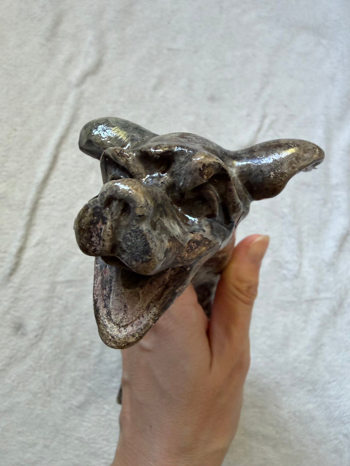 Gargouille décorative patinée sur socle - gothic medieval cabinet de curiosités