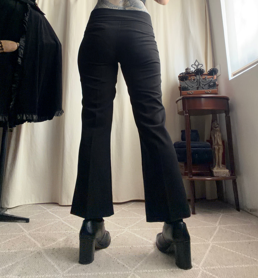 Pantalon noir flare taille basse ceinture large style corporate goth - Taille M