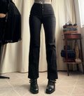Pantalon noir taille haute boutons apparents style corporate goth - Taille M