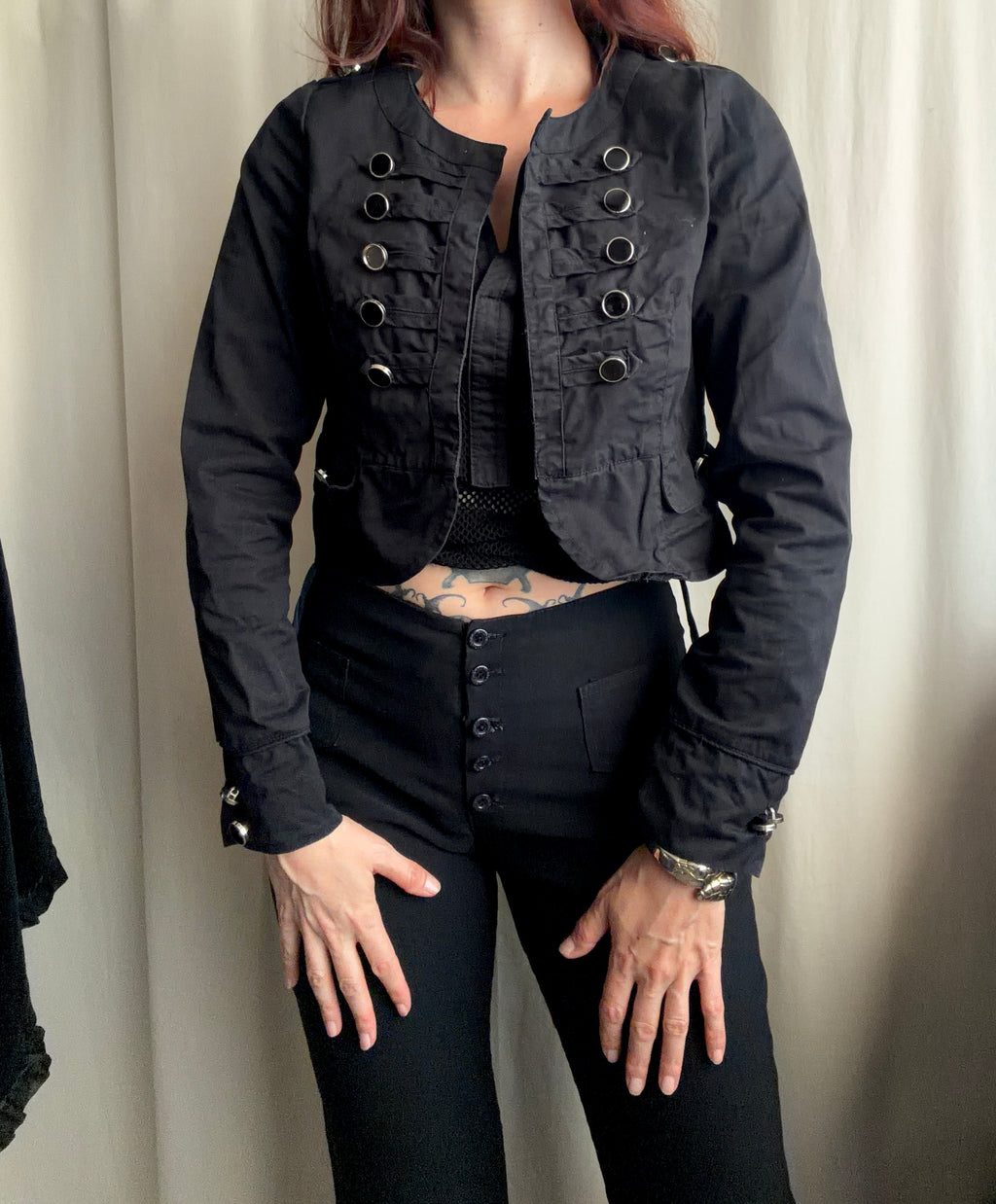 Black fitted officer jacket with military goth style buttons - Size S