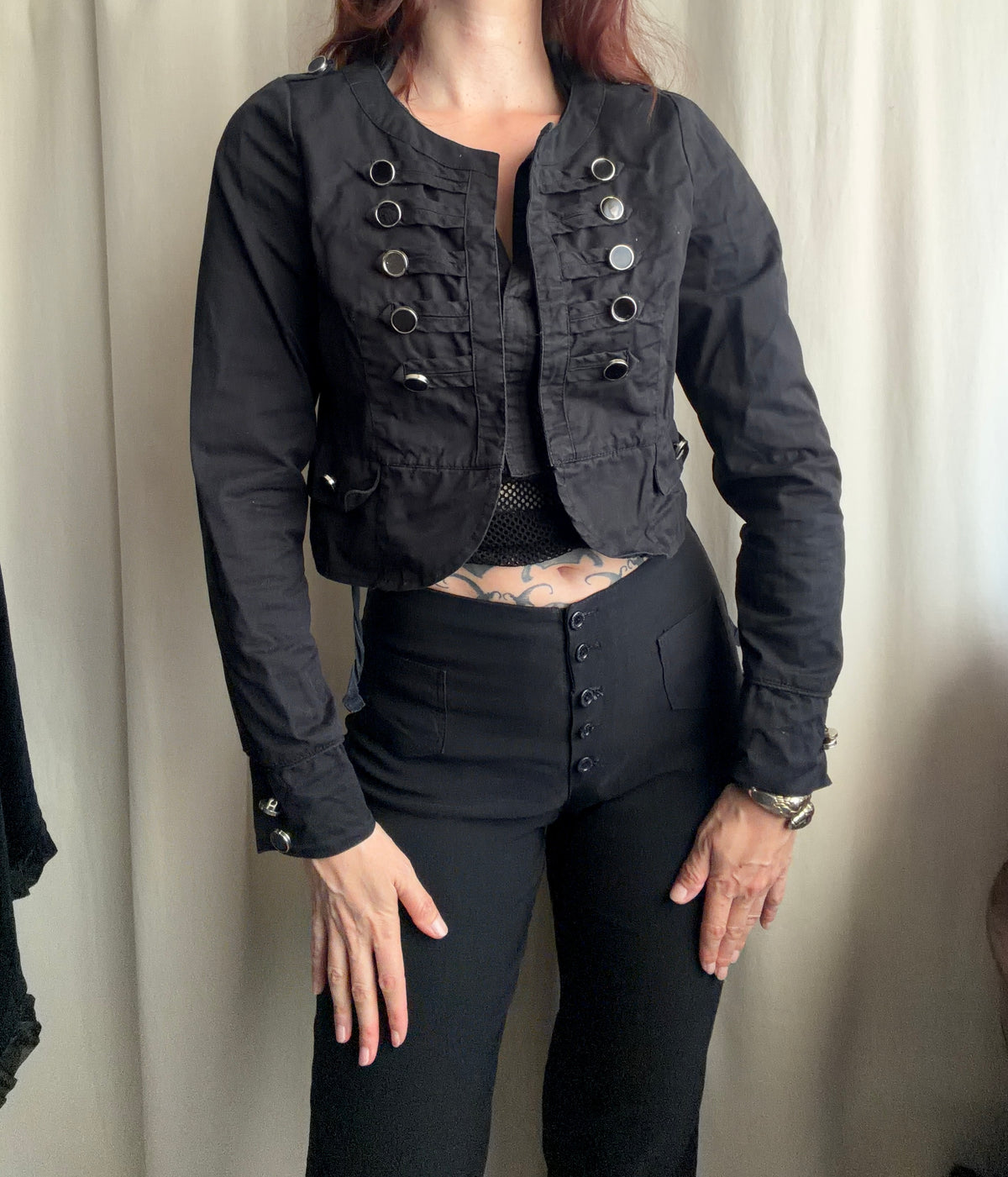 Veste noire cintrée officier à boutons style military goth - Taille S